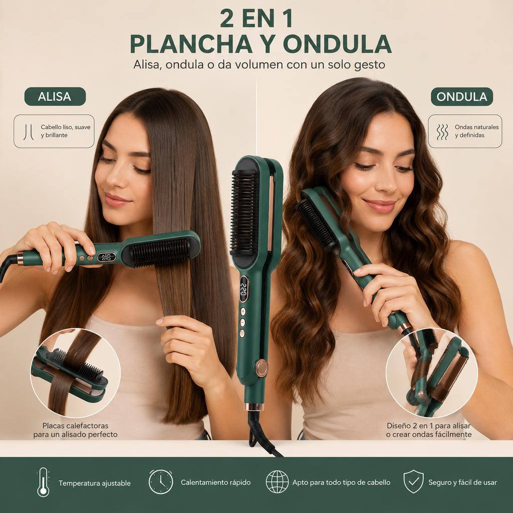 Cepillo plancha y ondulador 2 en 1